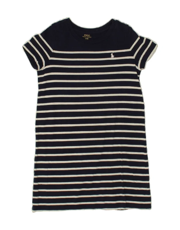 End Of The Year POLO RALPH LAUREN Girls T-Shirt Dress 5-6 Years Navy Blue Striped