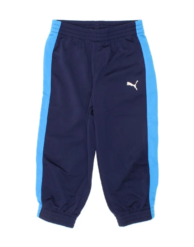 Ethnic Style PUMA Boys Tracksuit Trousers Joggers 2-3 Years Navy Blue Colourblock
