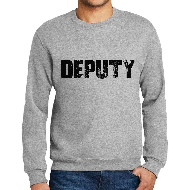 Warm Chic Outfits Men's Printed Graphic Sweatshirt Popular Words DEPUTY Grey Marl