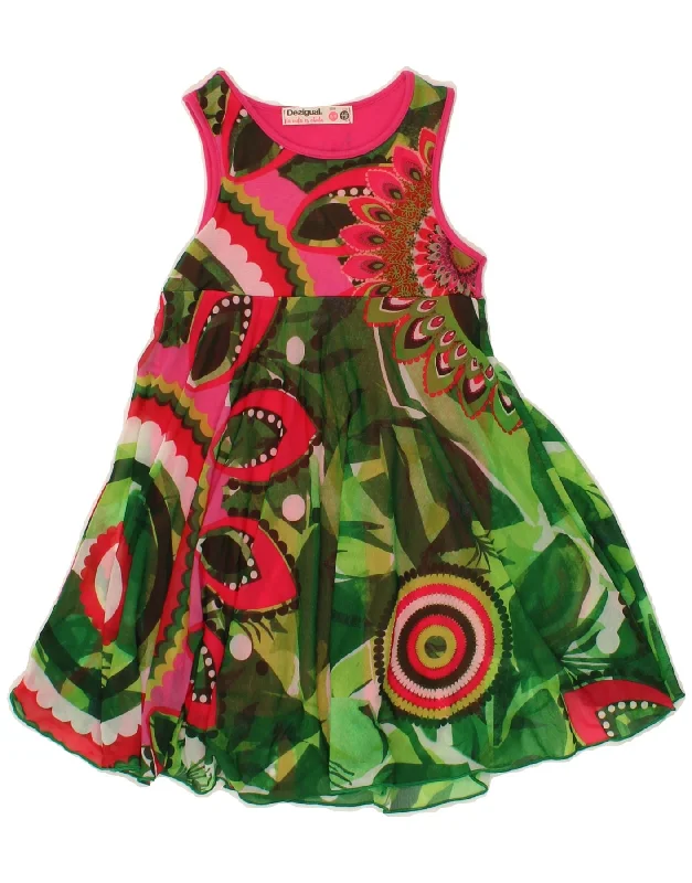 Soft Wear DESIGUAL Girls Sleeveless A-Line Dress 5-6 Years Green Colourblock