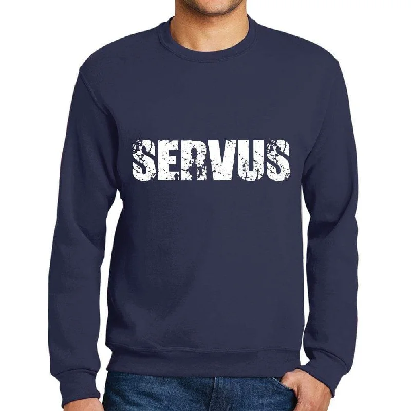 Goddess Style Men's Printed Graphic Sweatshirt Popular Words SERVUS French Navy