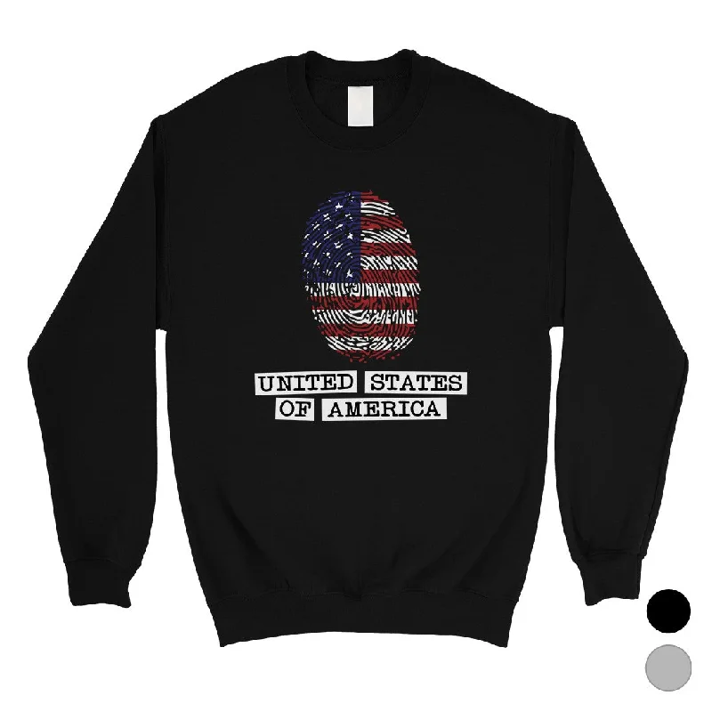 Fashion Wear USA Fingerprint Flag Unisex Crewneck Sweatshirt 4th Of July Outfit