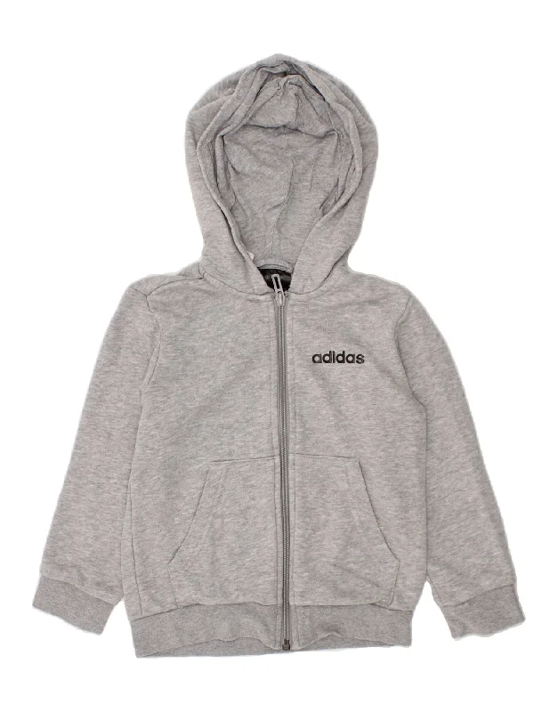 Street Cool ADIDAS Boys Graphic Zip Hoodie Sweater 4-5 Years Grey Cotton