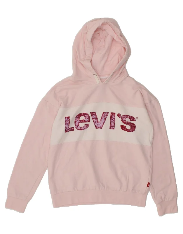 Elegant Tailoring LEVI'S Girls Graphic Hoodie Jumper 15-16 Years Pink Cotton