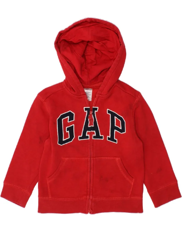 Casual Fit GAP Girls Graphic Zip Hoodie Sweater 3-4 Years Red Cotton