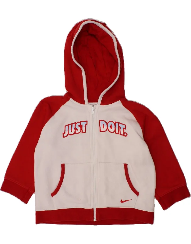 Trendy And Casual NIKE Boys Graphic Zip Hoodie Sweater 2-3 Years White Colourblock Cotton