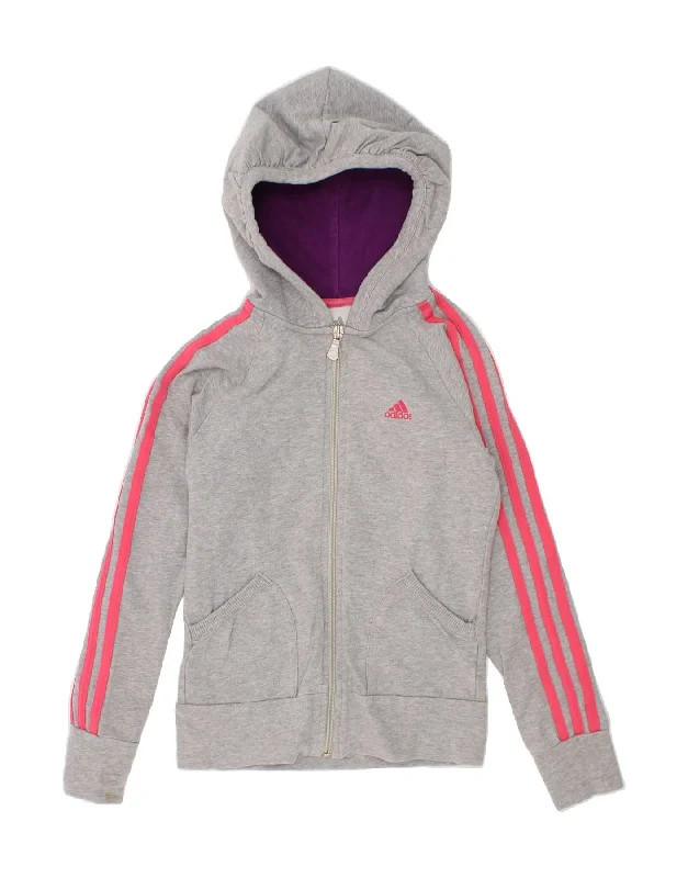 Boutique Recommendation ADIDAS Girls Zip Hoodie Sweater 7-8 Years Grey Cotton