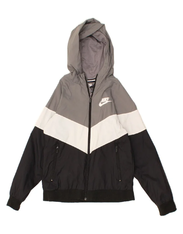 Relaxed Wear NIKE Boys Graphic Hooded Tracksuit Top Jacket 12-13 Years Large Grey