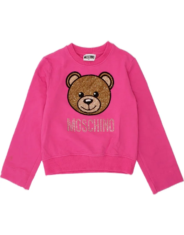Avant-garde Design MOSCHINO Girls Teddy Bear Graphic Sweatshirt Jumper 5-6 Years Pink Cotton