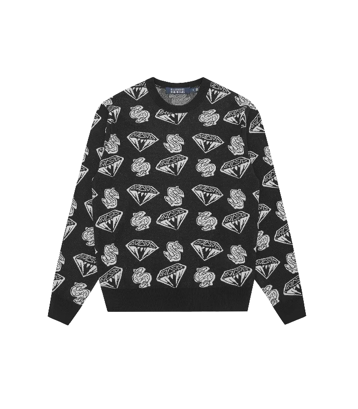 Goddess Outfit DIAMONDS & DOLLARS KNIT JUMPER - BLACK/ECRU