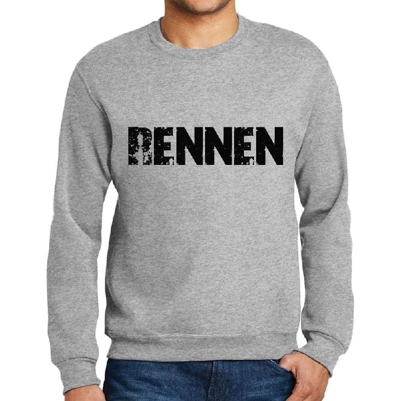Knitted Design Men's Printed Graphic Sweatshirt Popular Words RENNEN Grey Marl
