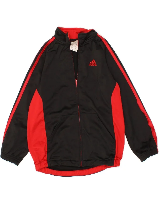 High-end Fabrics ADIDAS Boys Tracksuit Top Jacket 6-7 Years Black Colourblock Polyester