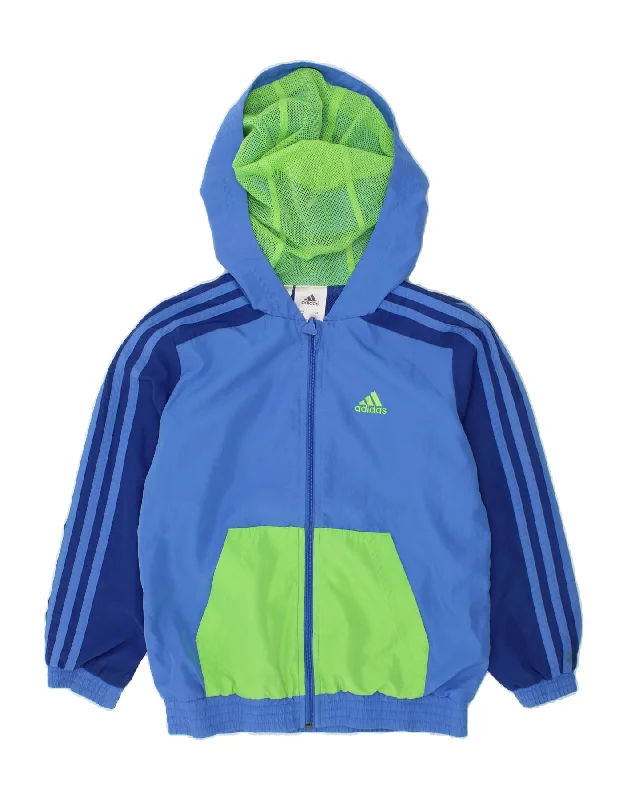 Simple Comfort ADIDAS Boys Graphic Tracksuit Top Jacket 6-7 Years Blue Colourblock