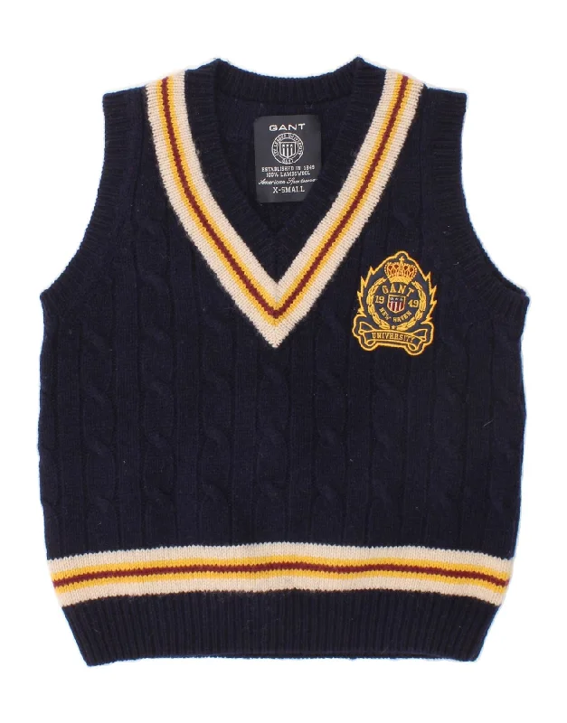 Classic And Versatile GANT Boys Graphic Vest Tank Top 6-7 Years XS Navy Blue Lambswool