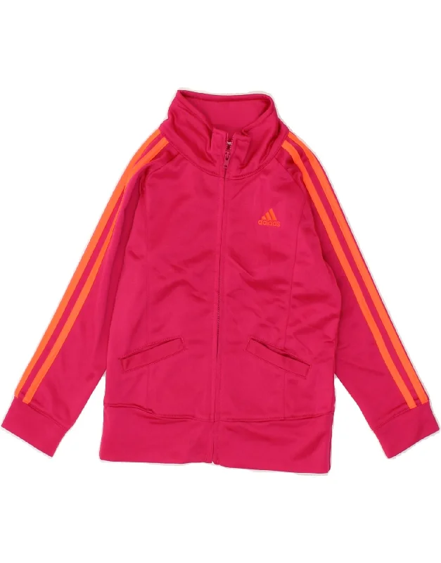 Relaxed Fit ADIDAS Girls Tracksuit Top Jacket 3-4 Years Pink Polyester