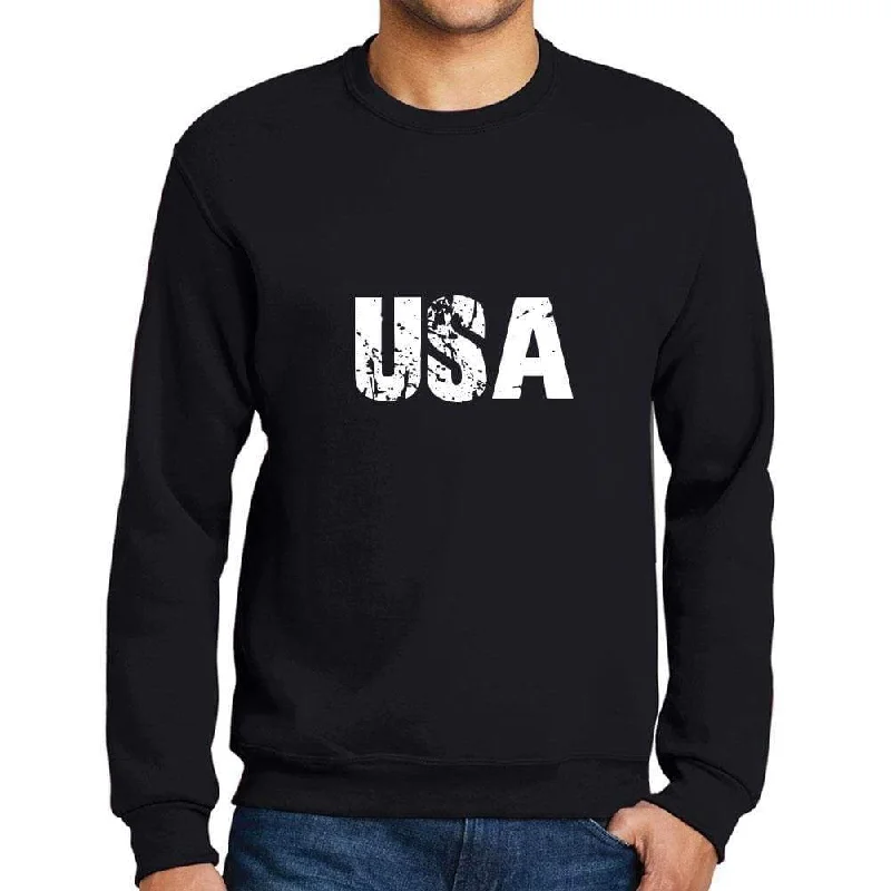 Casual Choice Men's Printed Graphic Sweatshirt Popular Words USA Deep Black