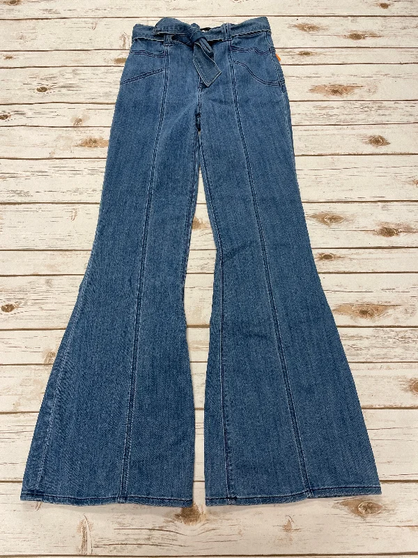 Fashion Must-have Jeans Flared By Express In Blue Red & White, Size: 0