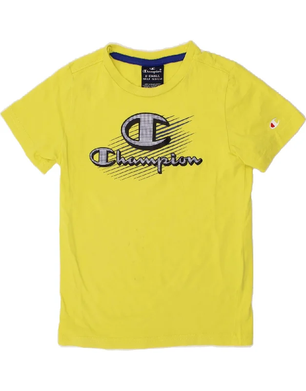 Comfortable And Casual CHAMPION Boys Graphic T-Shirt Top 5-6 Years XS Yellow Cotton