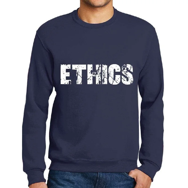 Low-key Luxury Men's Printed Graphic Sweatshirt Popular Words ETHICS French Navy