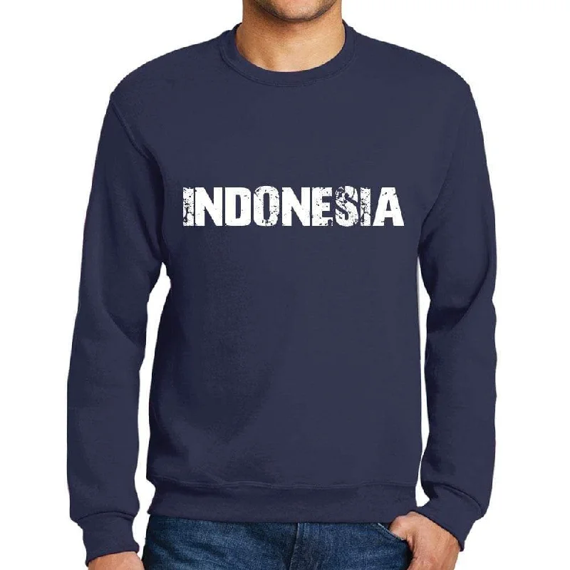 Relaxed Fashion Men's Printed Graphic Sweatshirt Popular Words INDONESIA French Navy Relaxed Fashion Men's Printed Graphic Sweatshirt Popular Words INDONESIA French Navy