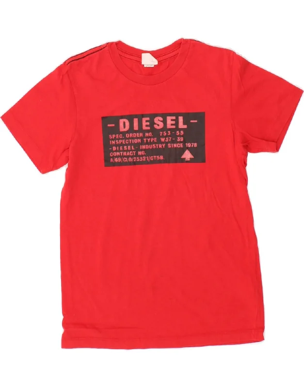 Unique Design DIESEL Boys Graphic T-Shirt Top 9-10 Years Red Cotton