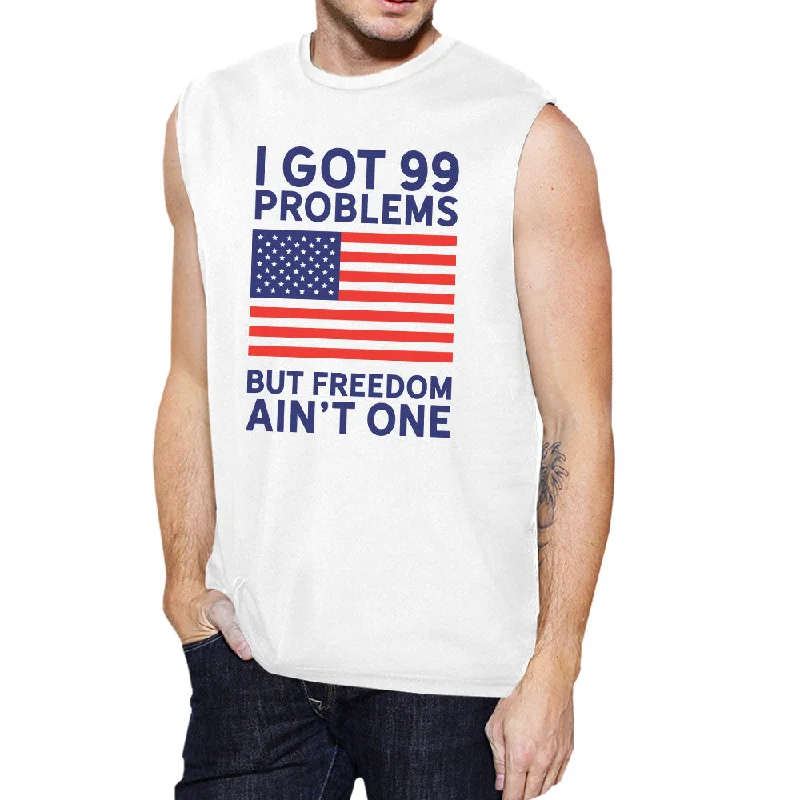Luxury Temperament Freedom Ain't One Mens White Cotton Muscle Tee For Fourth Of July