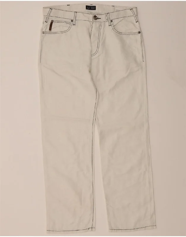 High-end Sense ARMANI JEANS Mens Straight Casual Trousers W33 L29 White Linen
