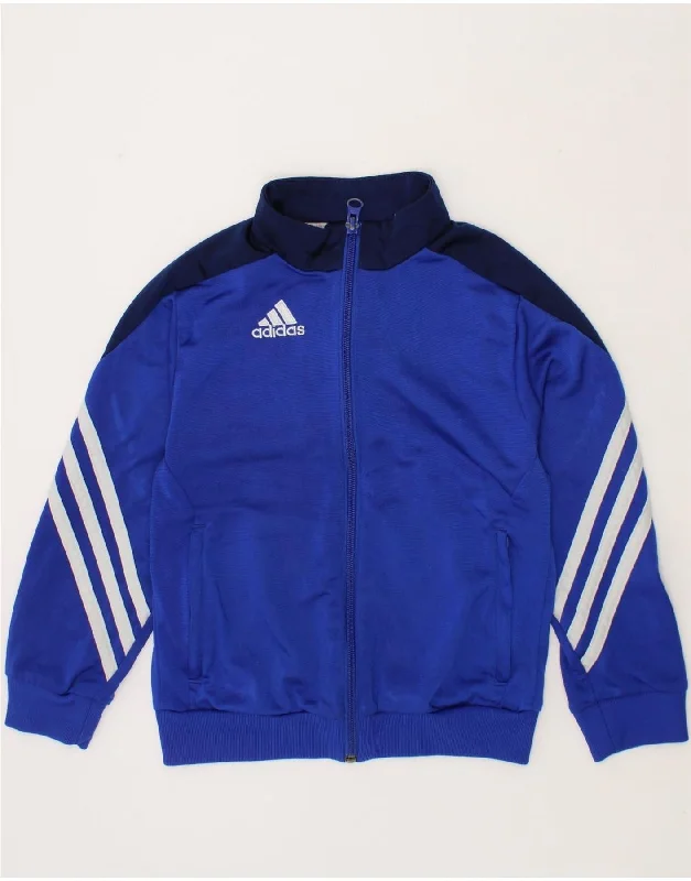 Soft Looks ADIDAS Boys Tracksuit Top Jacket 5-6 Years XS Blue Colourblock Polyester