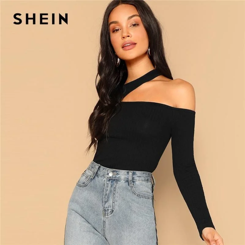 Versatile Style SHEIN Asymmetric Cutout Neck Ribbed T-shirt 2019 Women Elegant Spring Plain Long Sleeve Slim Fit Party Tee and Tops Versatile Style SHEIN Asymmetric Cutout Neck Ribbed T-shirt 2019 Women Elegant Spring Plain Long Sleeve Slim Fit Party Tee and Tops