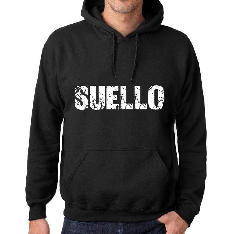 Casual Fit Men's Women's Unisex Printed Graphic Cotton Hoodie Soft Heavyweight Hooded Sweatshirt Pullover Popular Words SUELLO Deep Black