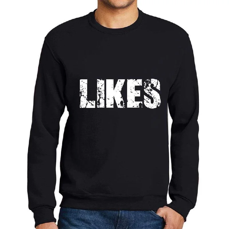 Simple Style Men's Printed Graphic Sweatshirt Popular Words LIKES Deep Black