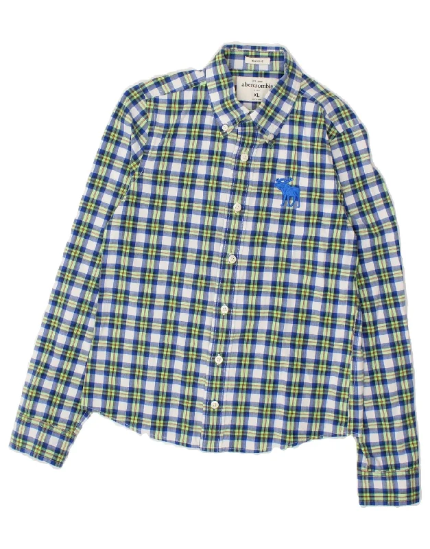 Elegant Style ABERCROMBIE & FITCH Boys Muscle Shirt 10-11 Years XL Blue Check Cotton