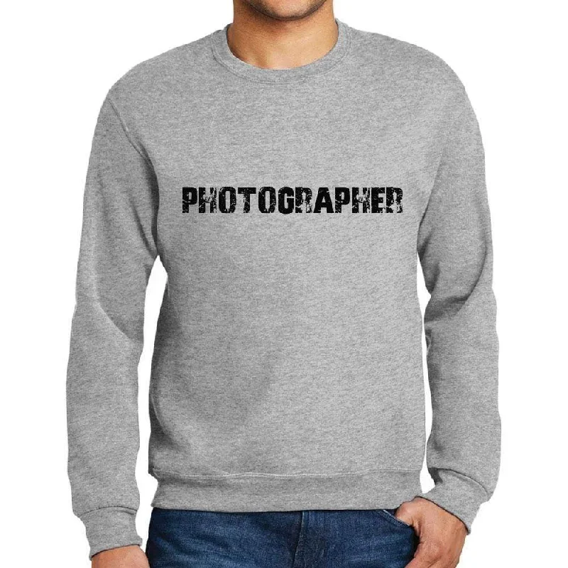 Fashionable Items Men's Printed Graphic Sweatshirt Popular Words PHOTOGRAPHER Grey Marl Fashionable Items Men's Printed Graphic Sweatshirt Popular Words PHOTOGRAPHER Grey Marl
