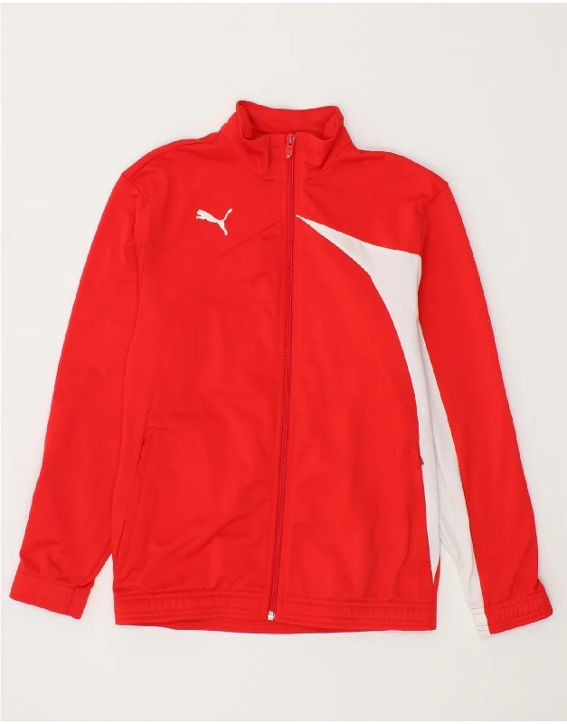 Cool Breeze At Night PUMA Boys Tracksuit Top Jacket 11-12 Years Large  Red Colourblock