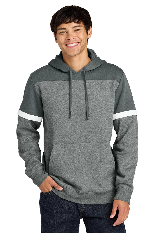 New Design Sport-Tek Mens Drive Fleece Colorblock Hooded Sweatshirt Hoodie w/ Pouch Pocket - Dark Smoke Grey/Heather Vintage Grey - NEW New Design Sport-Tek Mens Drive Fleece Colorblock Hooded Sweatshirt Hoodie w/ Pouch Pocket - Dark Smoke Grey/Heather Vintage Grey - NEW