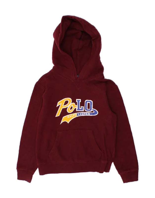 Embroidery Design POLO RALPH LAUREN Boys Graphic Hoodie Jumper 6-7 Years Burgundy Cotton