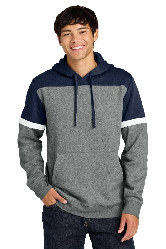 Economic Outlook Sport-Tek Mens Drive Fleece Colorblock Hooded Sweatshirt Hoodie w/ Pouch Pocket - True Navy Blue/Heather Vintage Grey - NEW Economic Outlook Sport-Tek Mens Drive Fleece Colorblock Hooded Sweatshirt Hoodie w/ Pouch Pocket - True Navy Blue/Heather Vintage Grey - NEW