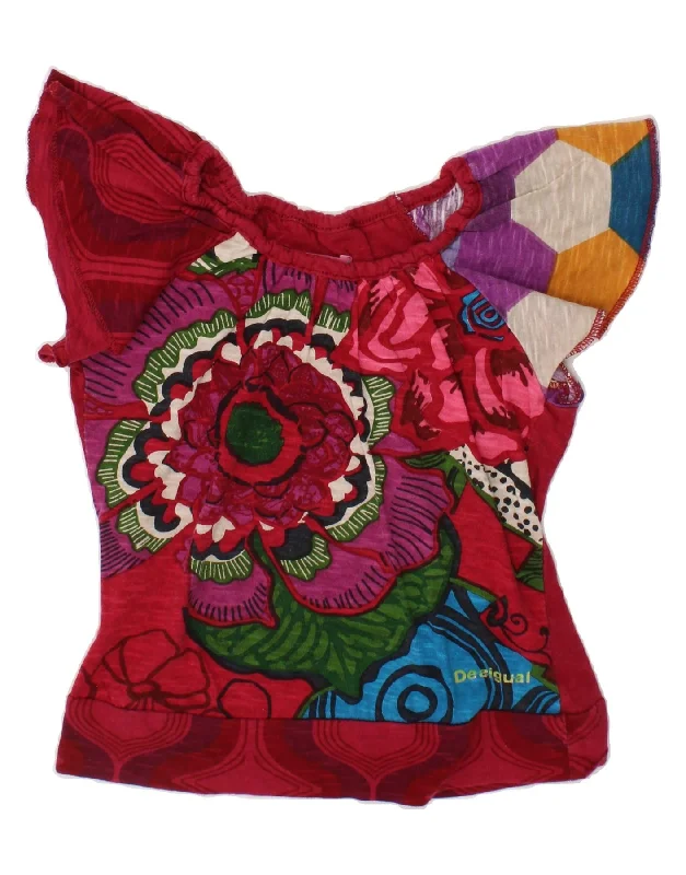 Cozy Chic Wear DESIGUAL Girls Graphic Blouse Top 3-4 Years Red Floral Cotton