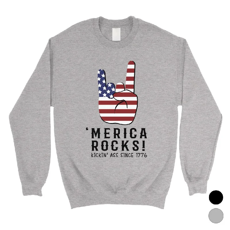 High Street Series Merica Rocks Sweatshirt Unisex Crewneck Funny 4th Of July Outfit