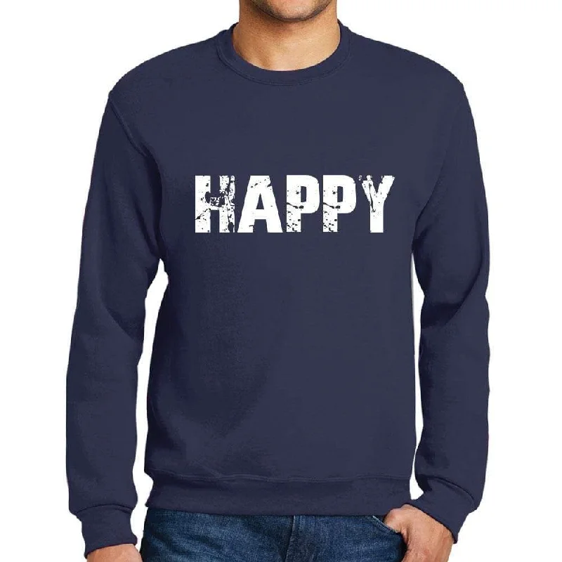 Chic Lounge Men's Printed Graphic Sweatshirt Popular Words HAPPY French Navy