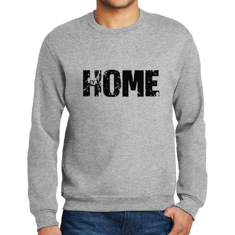British Fashion Men's Printed Graphic Sweatshirt Popular Words HOME Grey Marl