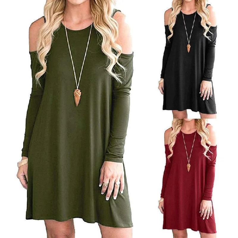Urban Design Sense Women Casual Off Shoulder Round Neck Dress Ladies Long Sleeve Mini Dress Urban Design Sense Women Casual Off Shoulder Round Neck Dress Ladies Long Sleeve Mini Dress