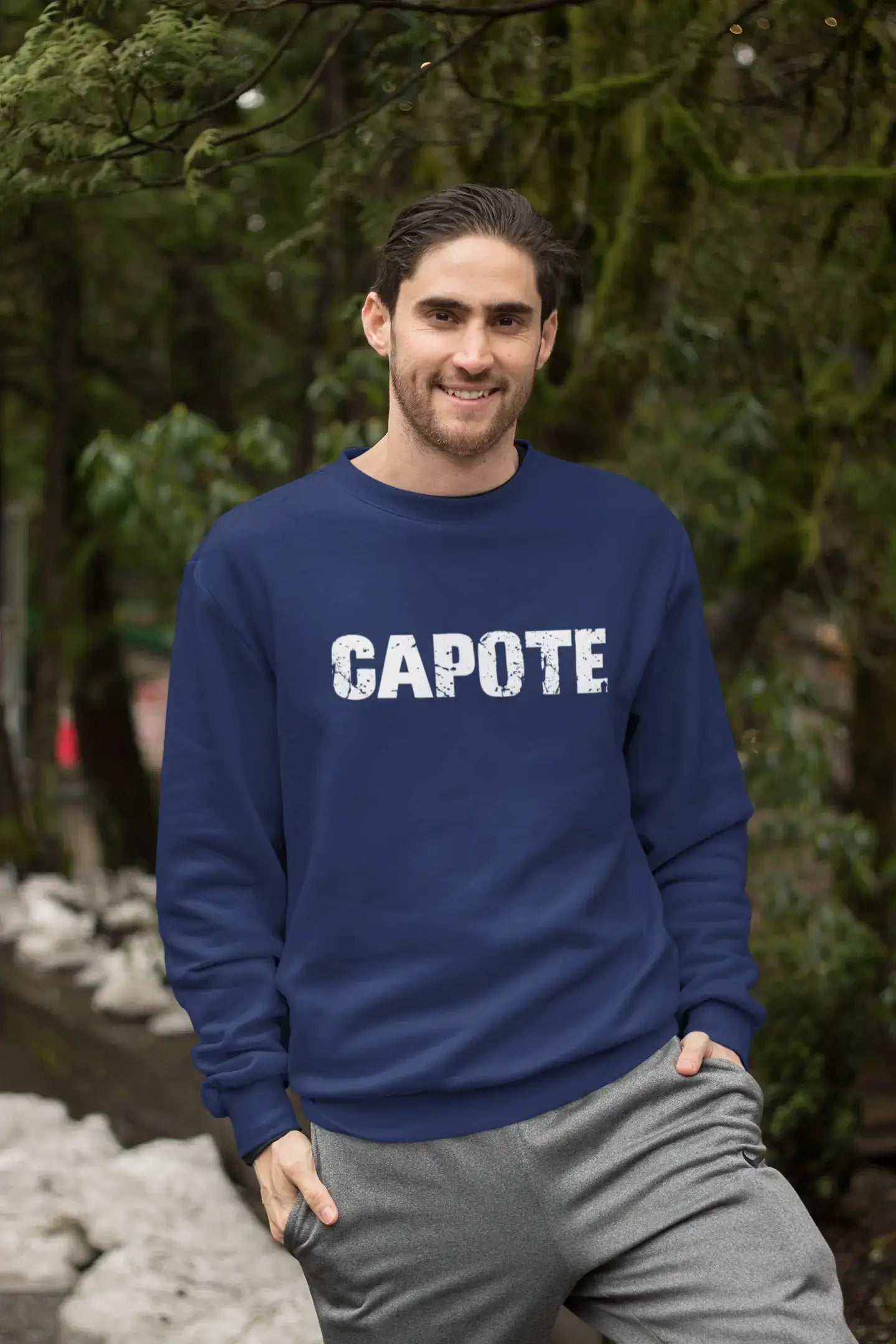 Exquisite Fabrics Men's Printed Graphic Sweatshirt Popular Words CAPOTE French Navy