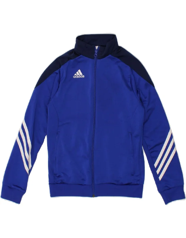 Denim Design ADIDAS Boys Tracksuit Top Jacket 7-8 Years Medium Blue Colourblock