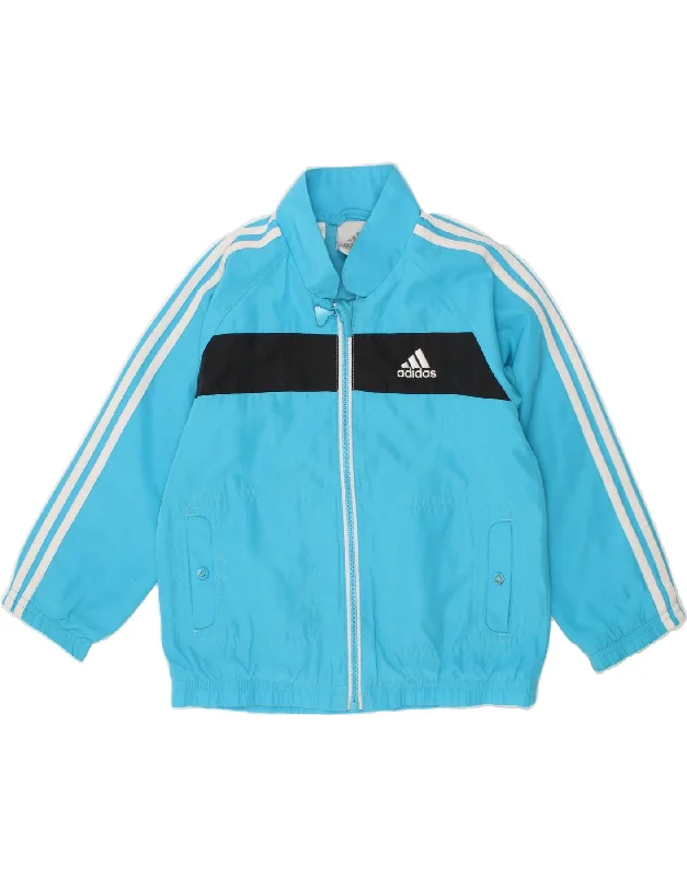 Retro Fashion ADIDAS Boys Tracksuit Top Jacket 2-3 Years Blue Colourblock Polyester