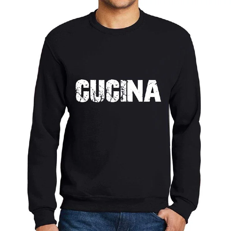 Trendy Items Men's Printed Graphic Sweatshirt Popular Words CUCINA Deep Black