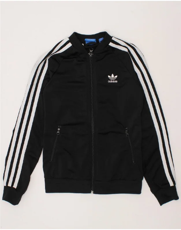 Personal Charm ADIDAS Girls Graphic Tracksuit Top Jacket 9-10 Years Black Polyester