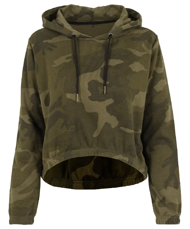 Slightly Flared Design Olive Camo - Women's camo cropped hoodie