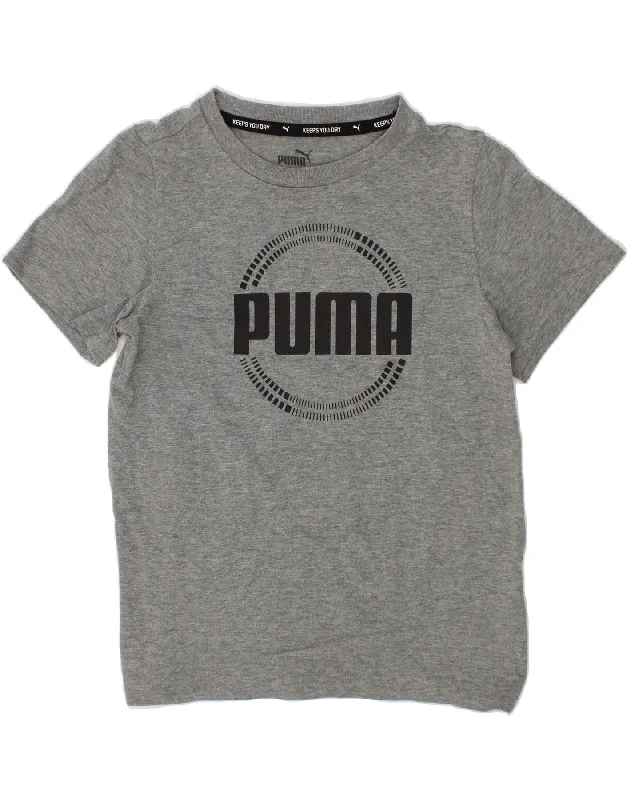 Autumn Selection PUMA Boys Graphic T-Shirt Top 7-8 Years Grey Cotton