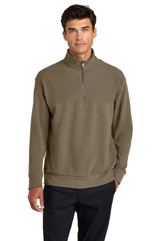 European And American Style Mercer+Mettle Mens Linear Texture Odor Resistant 1/4 Zip Sweatshirt - Warm Taupe Brown - NEW